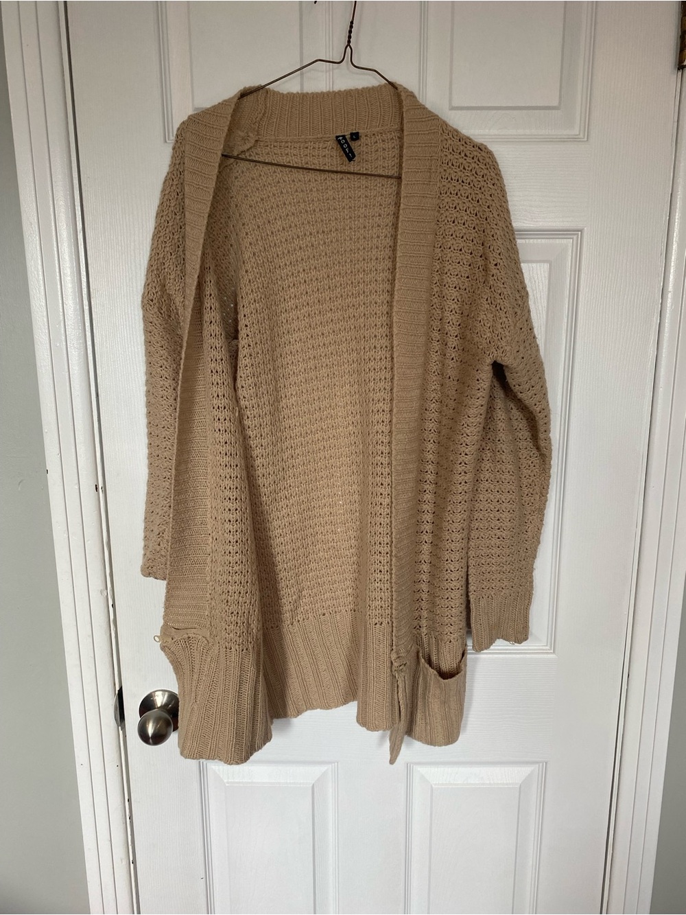 Poof! POOF Open Knit Oversized Long Cardigan Tan Size L